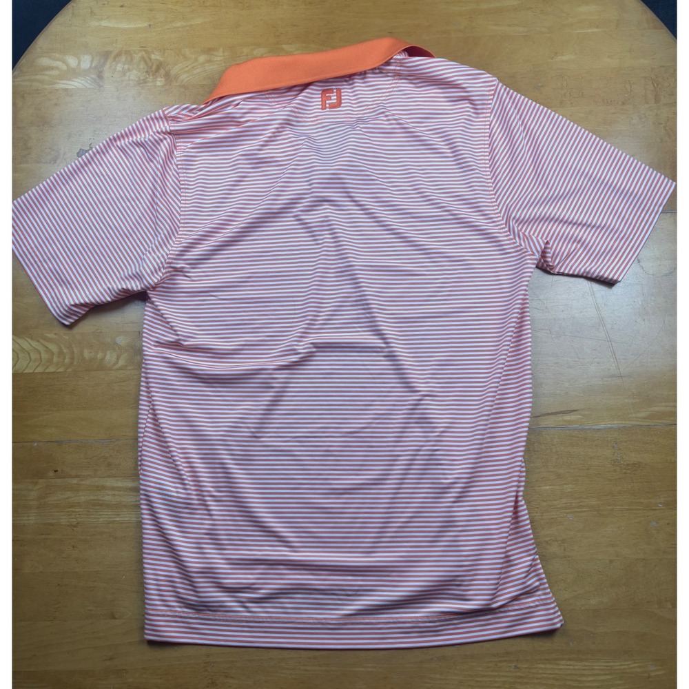 FootJoy Mens Striped Golf Polo Shirt Orange White Short Sleeve Size Medium FJ - Picture 6 of 6